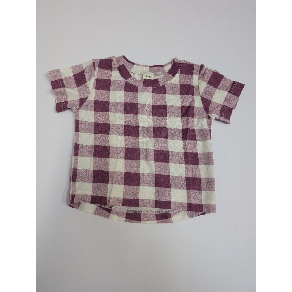 Kate Quinn Bamboo Pink Purple Gingham Short Sleeve Boxy Tee 3-6 Months